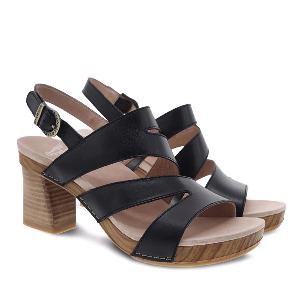 Dansko Ashlee Strappy Thick Heel Slingback Sandal Black Size 37